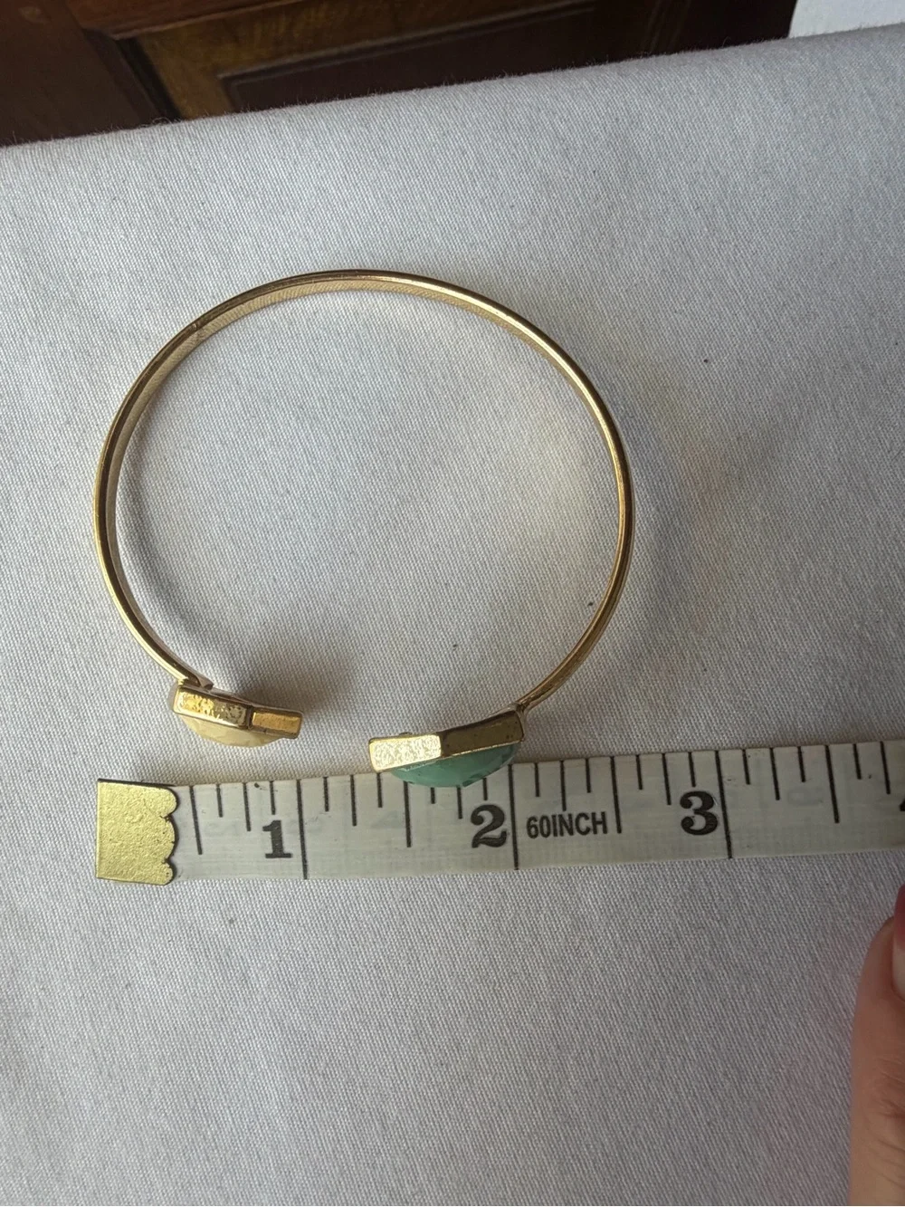 Kensie Gold Tone Faceted Stone Hexagon Open Cuff Bracelet Green Ivory